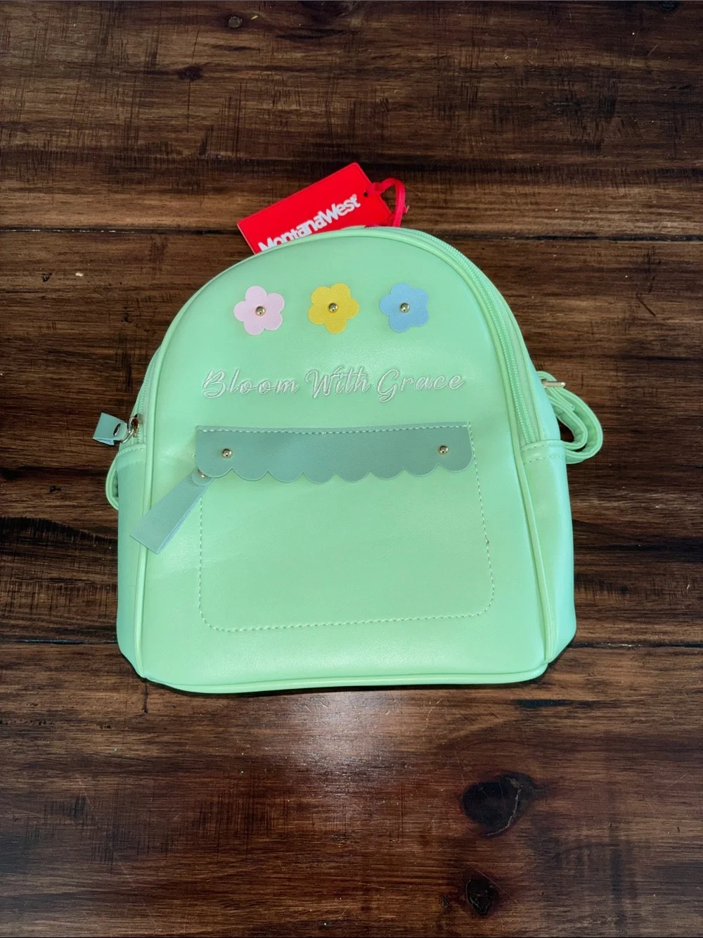 NWT Girl’s Montana West Light Green Backpack w/ Flower Details